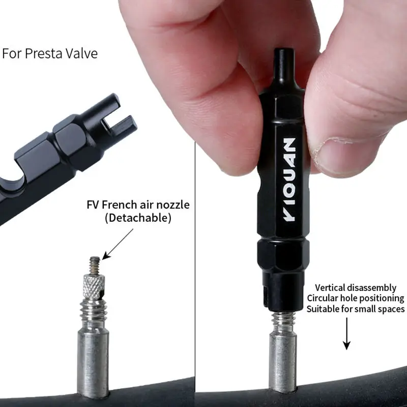3-in-1 Multifunctional Bike Valve Core Remover Tool Wrench Spanner for Schrader Presta Bicycle Valves Extender