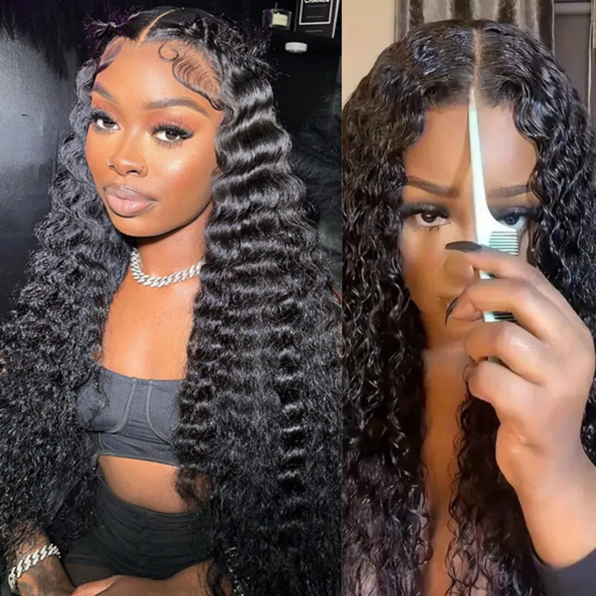 

Curly Wigs Human Hair 200% Deep Wave Transparent Lace Frontal Human Hair Wigs 5x5 Pre Plucked Frontal Wigs Human Hair For Women