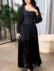 Robe de Soirée en Mousseline de Soie pour Femme, Tenue Éducative à Col Carré, Caftan de Bal, Inde, Dubaï, Maroc