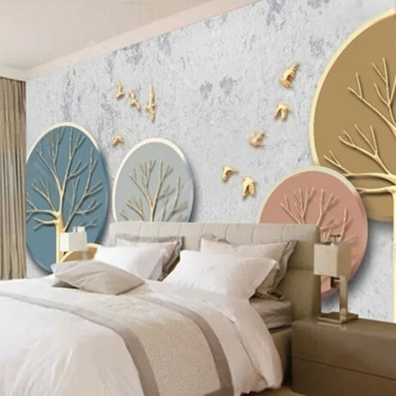 Custom Modern Cartoon Forest Tree Texture TV Wall Mural for Living Room and Bedroom Personalized Large Wallpaper Background