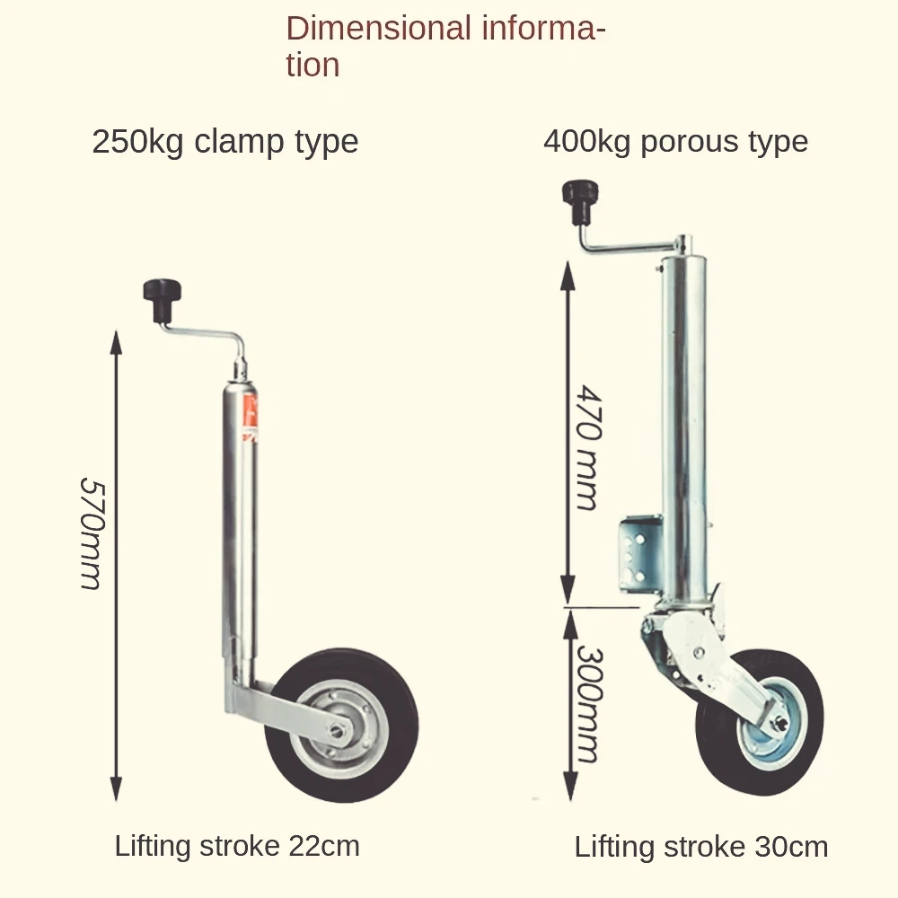 Soporte  remolque tipo europeo duraro con rueda  apoyo y abrazara para caravana, tapa  tubo  48 mm, 150 kg, accesori