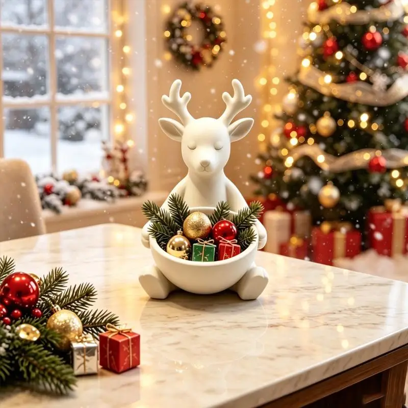 Creative Deer Jewelry Storage Box 3D Printed Desktop Organizer Home Decor Storage Tray Entryway Christmas Decor