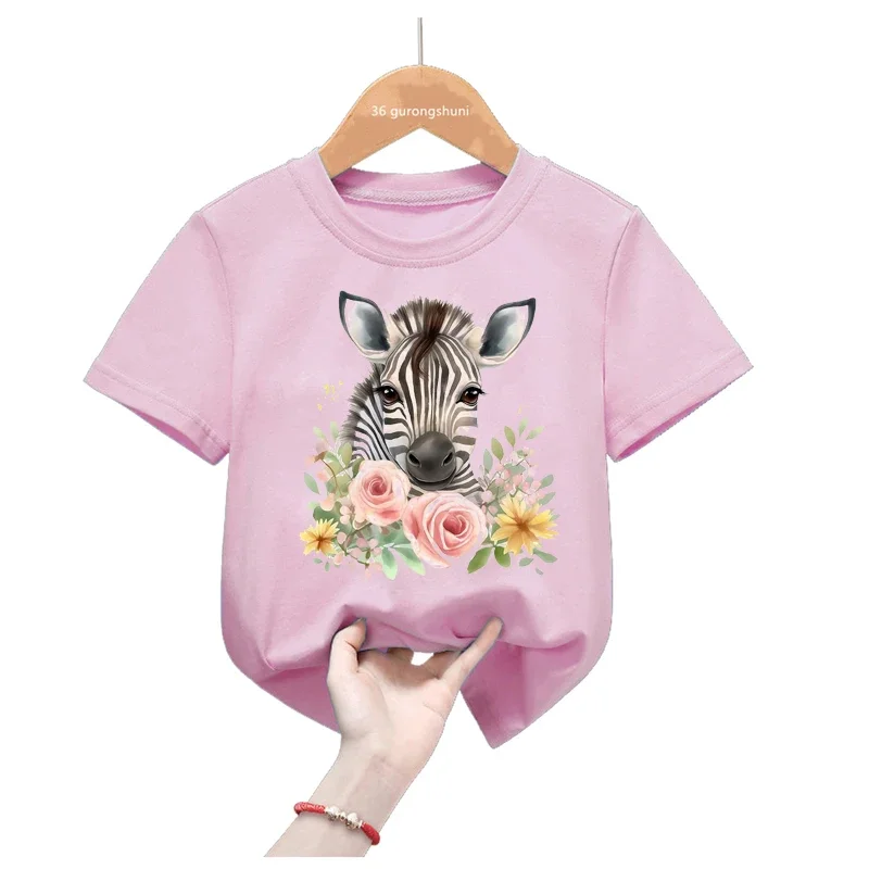 Kawaii T Shirt For Girls/Boys Zebra/Penguin/Panda/Deer/Frog Animal Print Tshirt Cute Kids Clothes Harajuku Summer Tops Tee Shirt