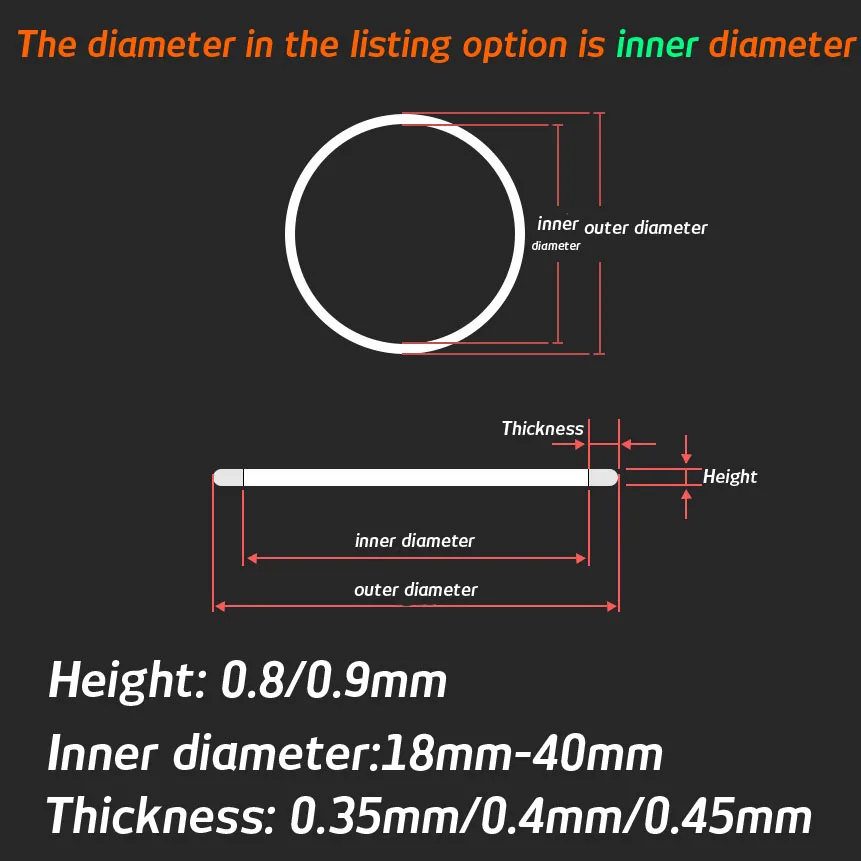 Watch Glass Gasket 0.8/0.9mm Height 0.35/0.4/0.45mmThick Replacement Watch Parts Seal Washers Waterproof O-Ring for Watch Repair