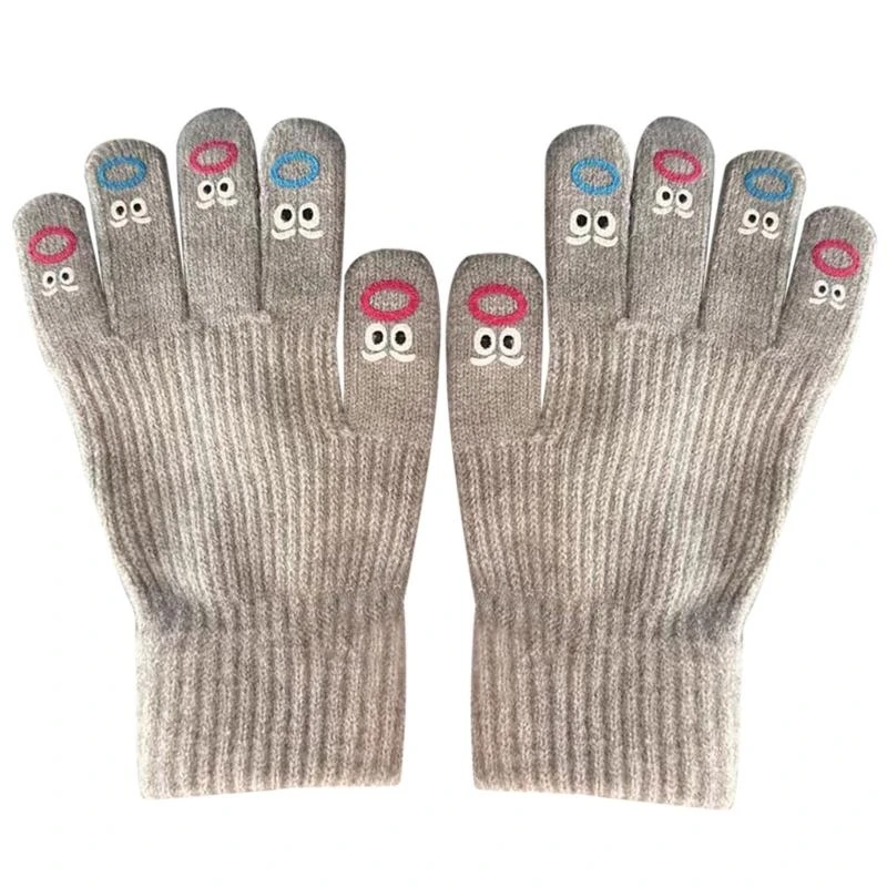 E56A Fashionable Cartoon Gloves with Screentouch Fingers Warm and Wind Resistant Novelty Mouth Knitted Gloves for Students