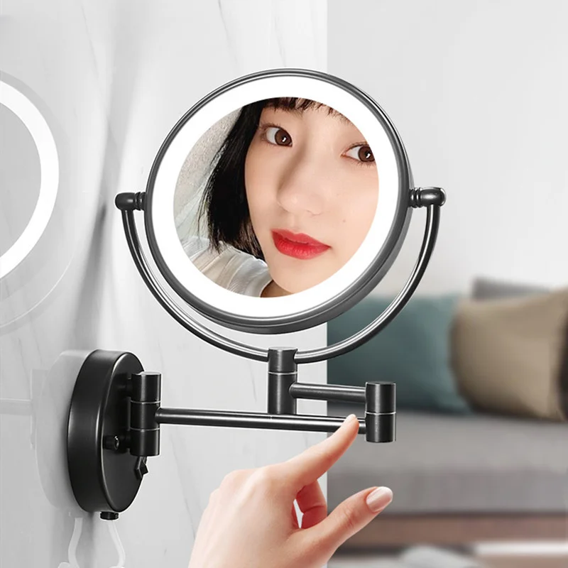 

Matte Black Folding Bathroom Mirror Hunnise 8 Inch 3X 5X Magnifying Brass Bathroom Mirror Wall Mounted LED Bath Makeup Mirrors