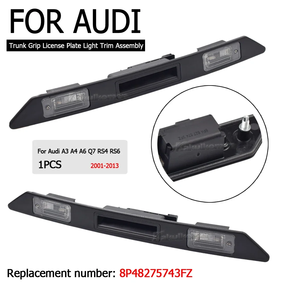 Trunk License Plate Light 8P48275743FZ Car Rear License Plate Light Trim Assembly for Audi- A3 A4 A6 Q7 RS3 S4 2003‑2013