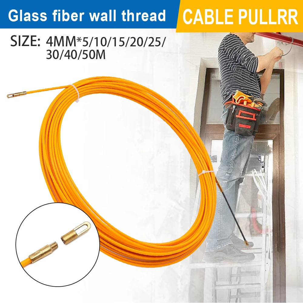 5M/10M/15M/20M/25M/30M Dia 4mm Fiberglass Wire Cable Puller Fish Tape Reel Conduit Ducting Rodder Pulling Puller Guide Device