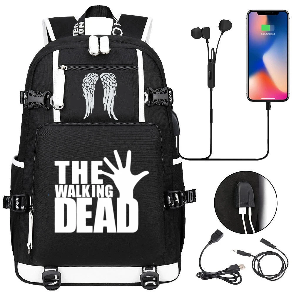The Walking Dead Backpack Teenager Students USB Charging Schoolbag Boys Girls Large Capacity Backpack Laptop Rucksack Mochila