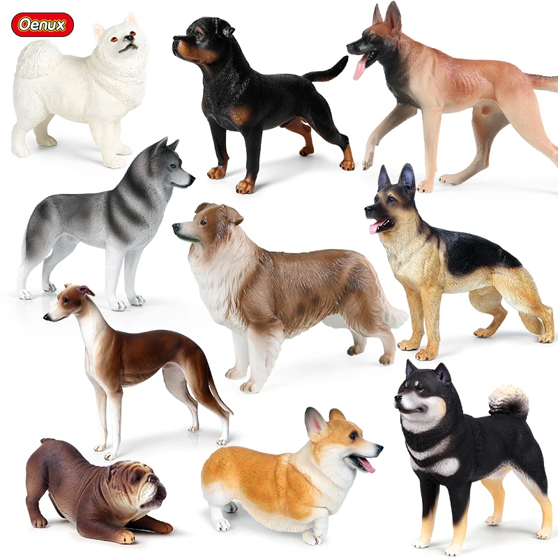 Oenux Duży rozmiar Psy Model Border Collie Dog Niemiecki Samoyed Buldog Shiba Inu Figurki zwierząt domowych Wysokiej jakości dekoracja domu Zabawka dla dzieci