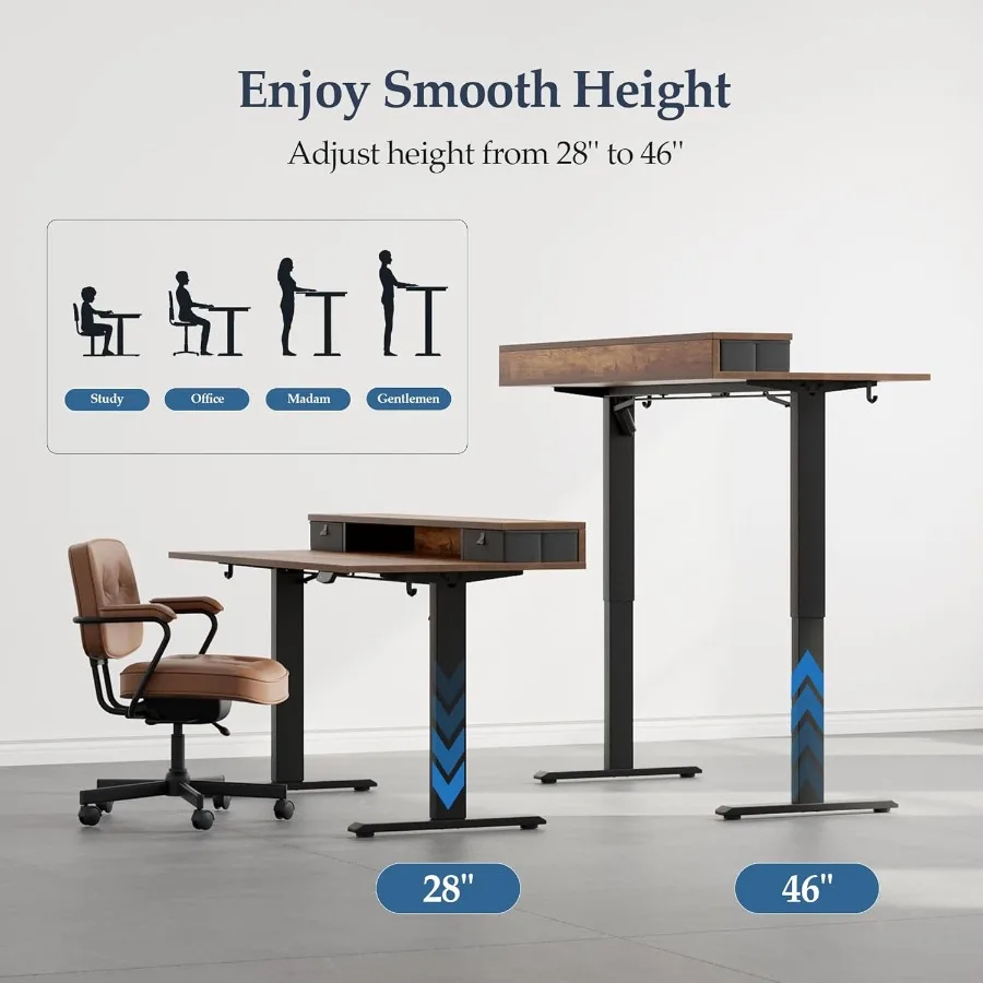 55 Inch Electric Standing Desk with Drawers Adjustable Height Small Sit Stand Desk for Home Office Compact Computer Workstation