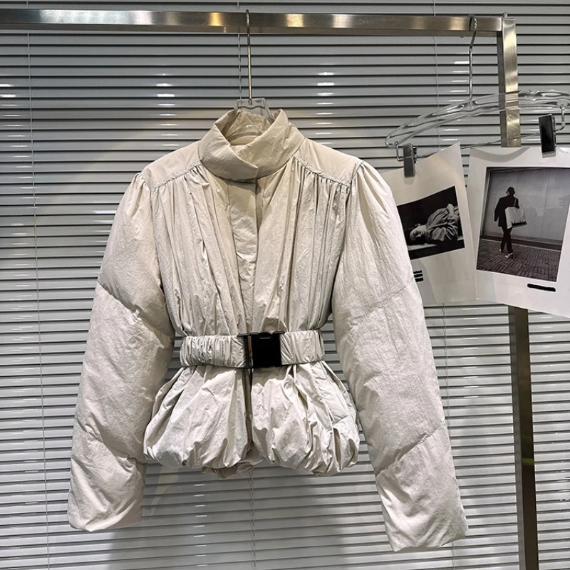 2025 شتاء جديد عصري الترفيه الوقوف طوق أسفل سترة تصميم تحسس بلون الخصر Cinced حزام أسفل سترة