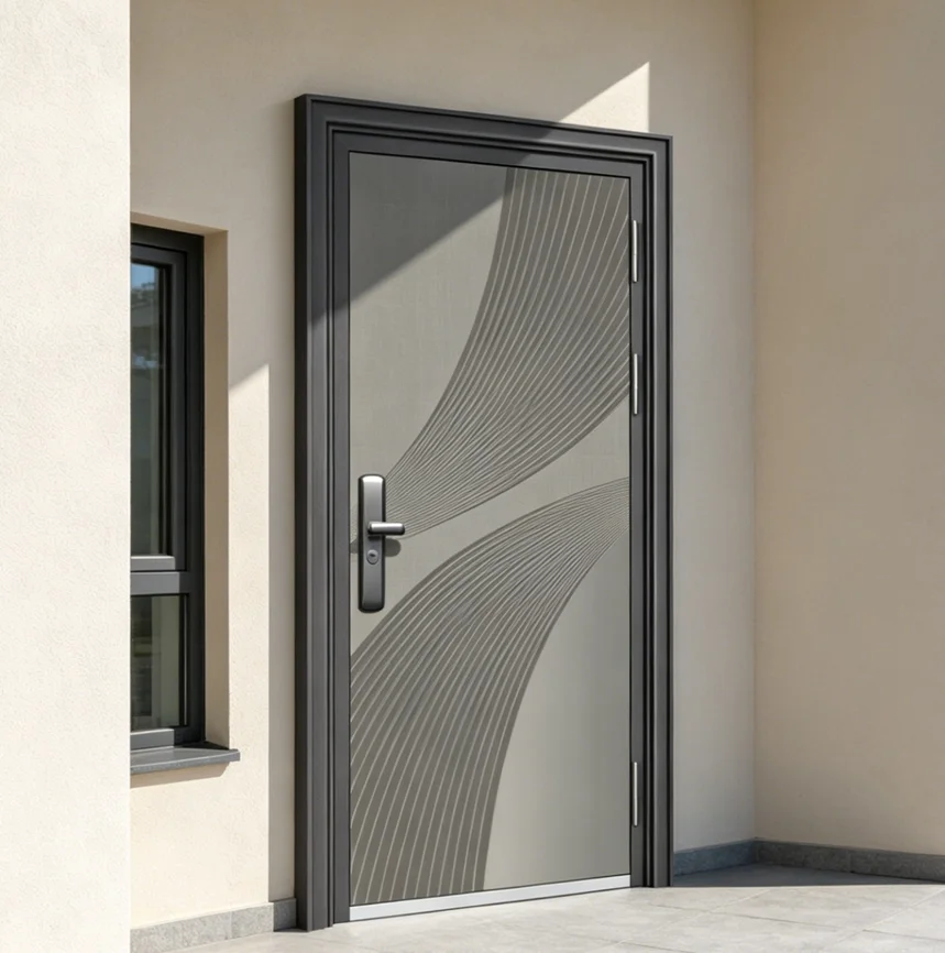 Customized High End Mansion Entrance Door Latest Model 3D Wavy Carved Aluminum Alloy Hinged Door Corrosion Resistant Front Door