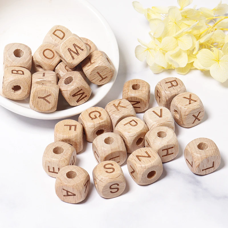 26pcs/Lot A-Z Square Letter Wood Beads Loose Alphabet Spacer Bead for DIY Crafts Kid\'s Toy Jewelry Making Handmade Accessories