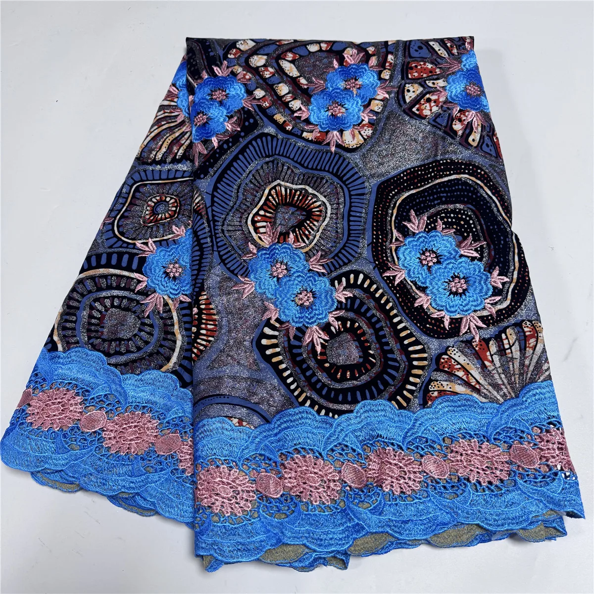 

New 6 Yards African Ankara Gold powder Wax Lace Fabric High Quality 100% Cotton Embroidery Guipure Lace Fabric For Dresses 19A09