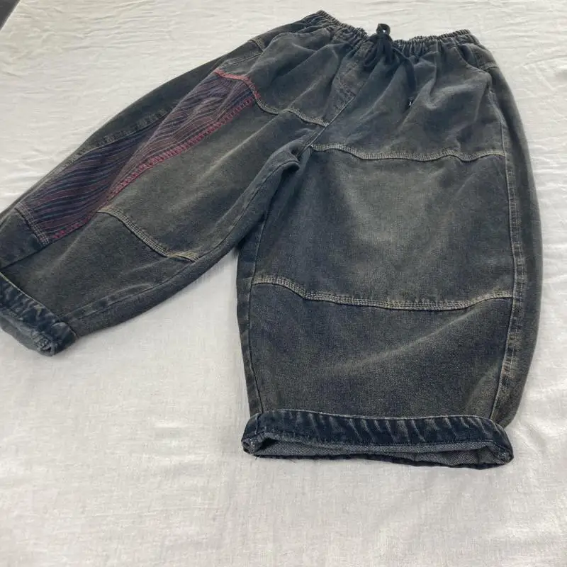 Nieuwe Collectie Lente Herfst Arts Stijl Vrouwen Elastische Taille Casual Katoenen Denim Harembroek Vintage Borduur Losse Jeans T003