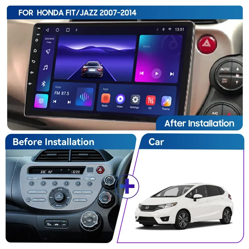 Car Multimedia Player Android Car Radio for Honda Fit Jazz 2007-2014 RHD Auto Carplay Smart GPS DSP QLED Video Player 4G WiFi