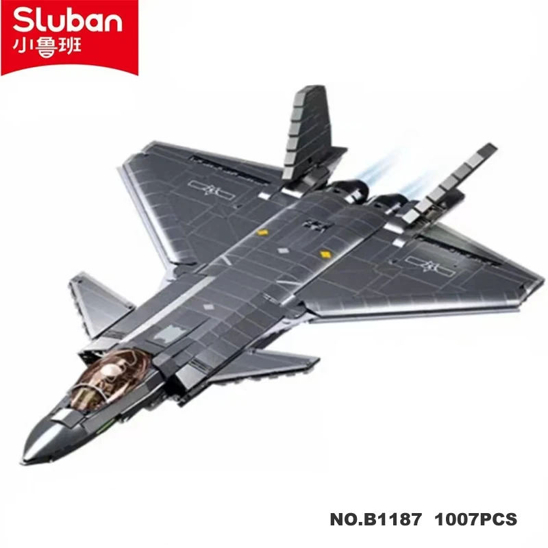 SLUBAN1007PCS Military Modern Plane J-20 Stealth Fighter Building Blocks World War2 Air Force Aircraft Bricks Model Kit Boy Toys