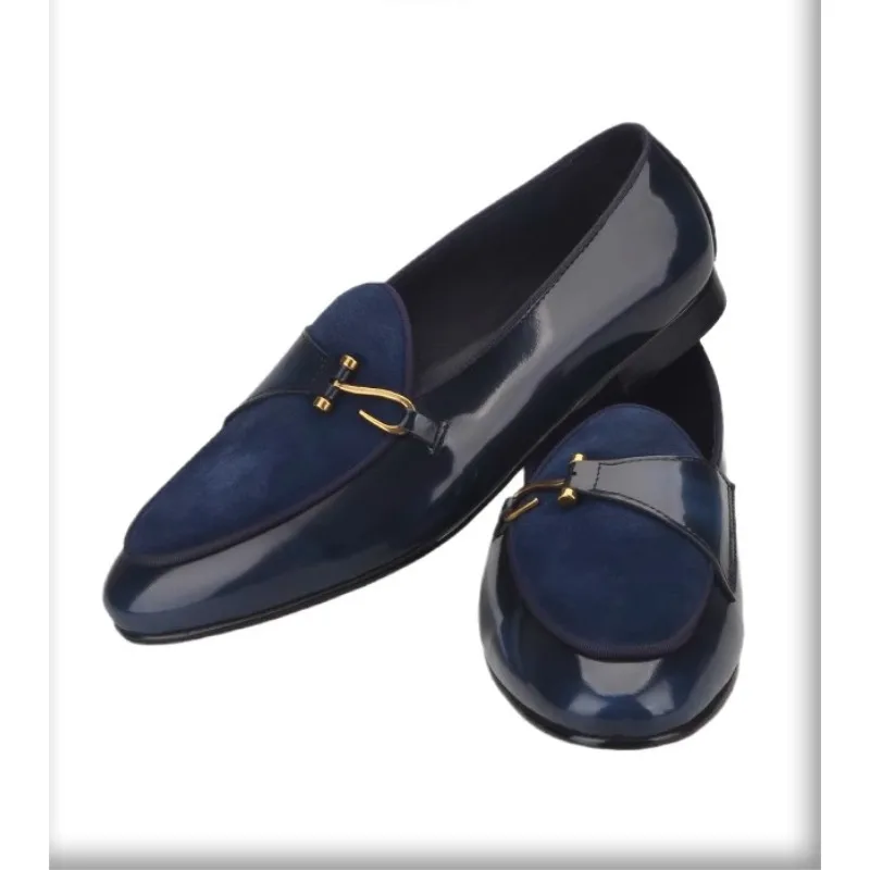 

Classic British Shoes Genuine Leather Loafers Italian Design Slip on Metal Buckle Men Shoes