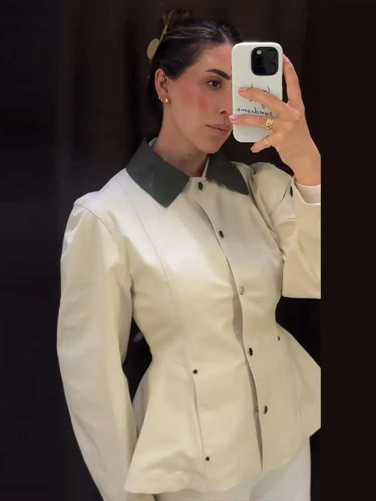 Damenmäntel mit Taillierung, Paneelkragen, Einreiher-Jacke, Retro-Büro-Lady-Stil, Revers, Langarm, Schlanke Oberteile, Neue Oberbekleidung – Detail 8