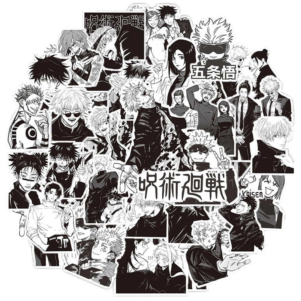 10/30/65pcs Jujutsu Kaisen Anime Cartoon Stickers Classic Cool Black White Manga Decals Skateboard Diary Phone Bike Sticker Pack