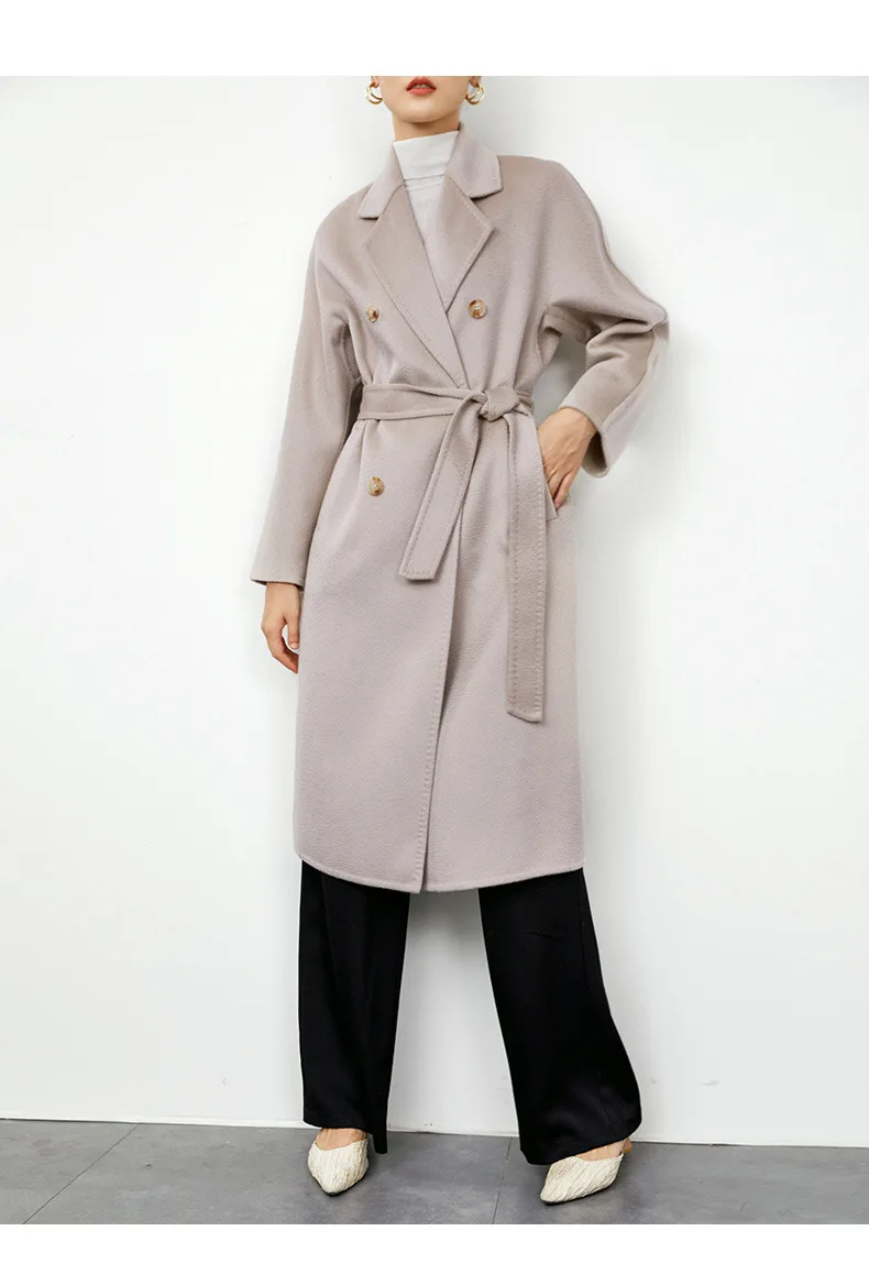2026 Classical Water Ripples Women's Double-sided Cashmere Wool Coat Brand New Winter Long Wool Coat 95% Wool+5% Cashmere