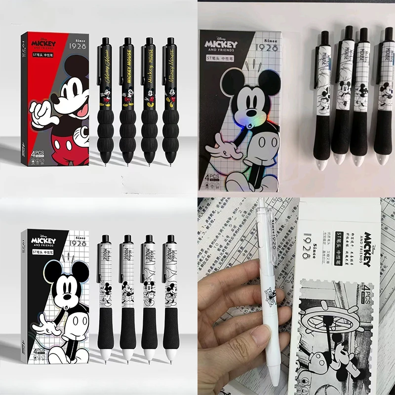 

4pcs Disney Mickey Children's Grip Gel Neutral Pen Anime Black Press Brush Question ST Pen Tip Soft Gel 0.5mm Quick Drying Pen