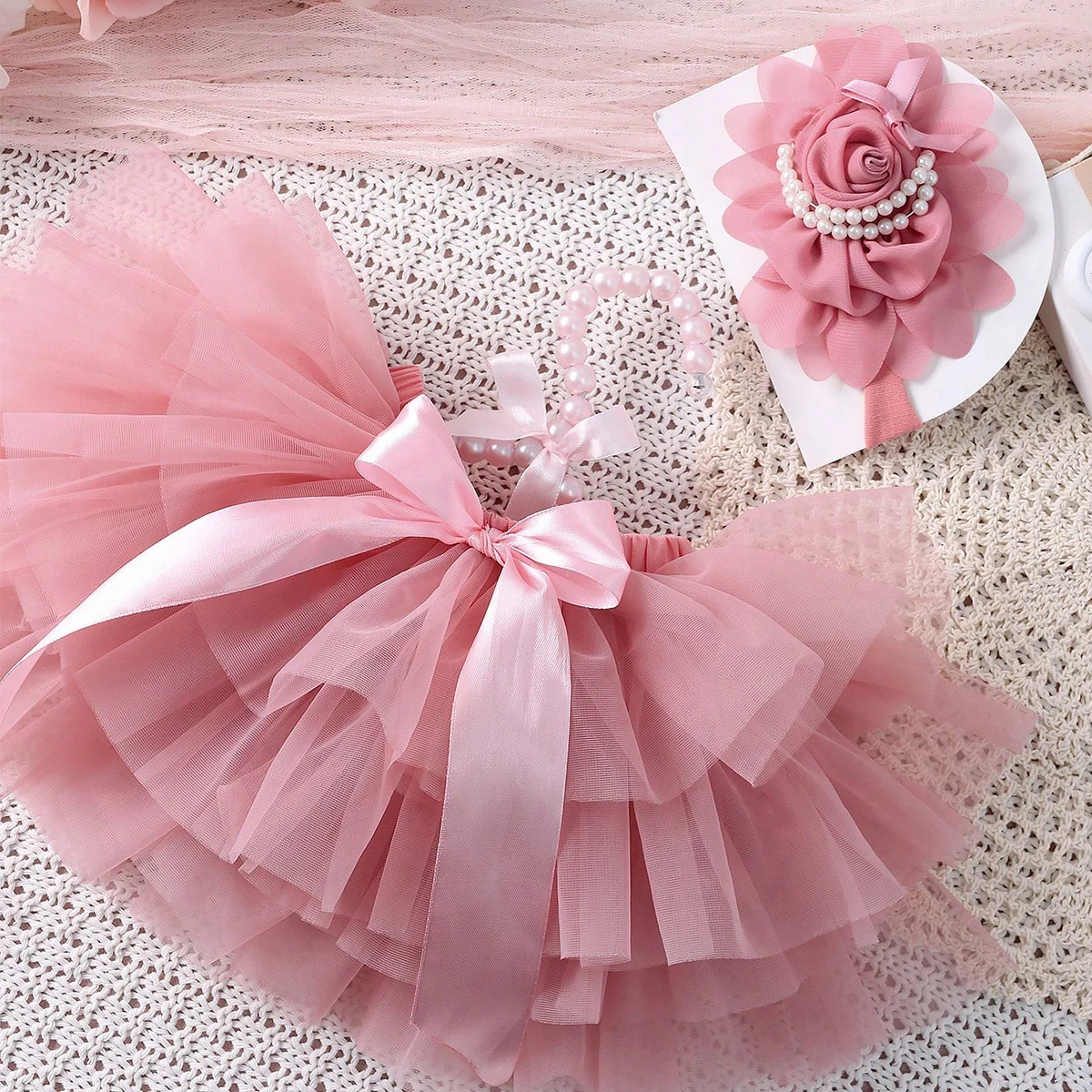 Ylsteed Newborn Girl Photography Outfits Baby TUTU Skirt with Rose Flower Headband Infant Photography Props