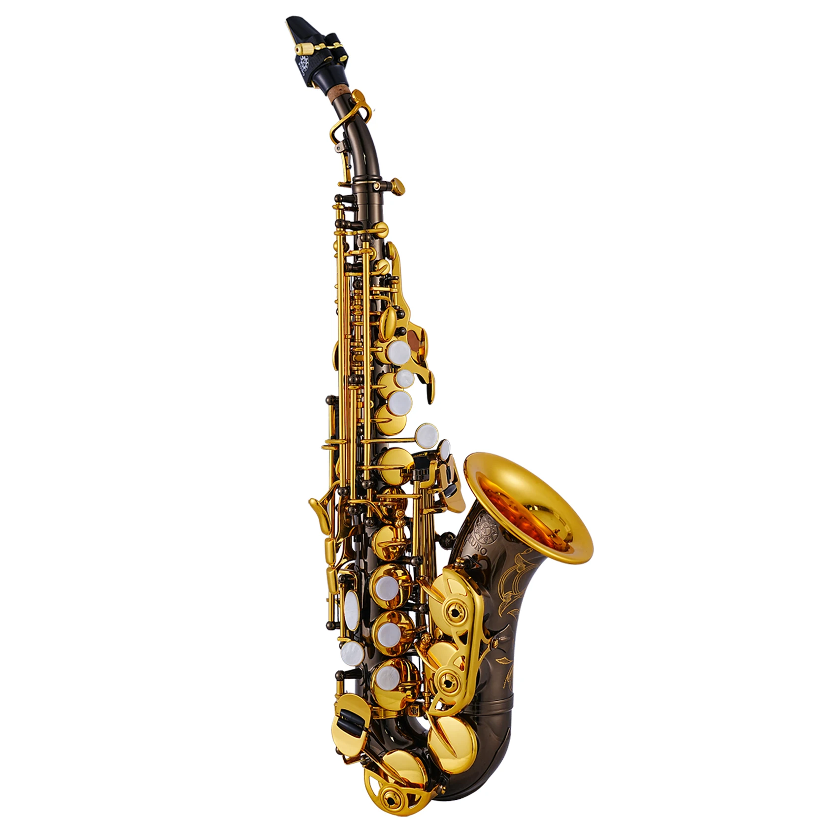 KUNO KSC-801B Bb saxofón Soprano curvo laca negra estudiante principiante rendimiento profesional vientos de madera