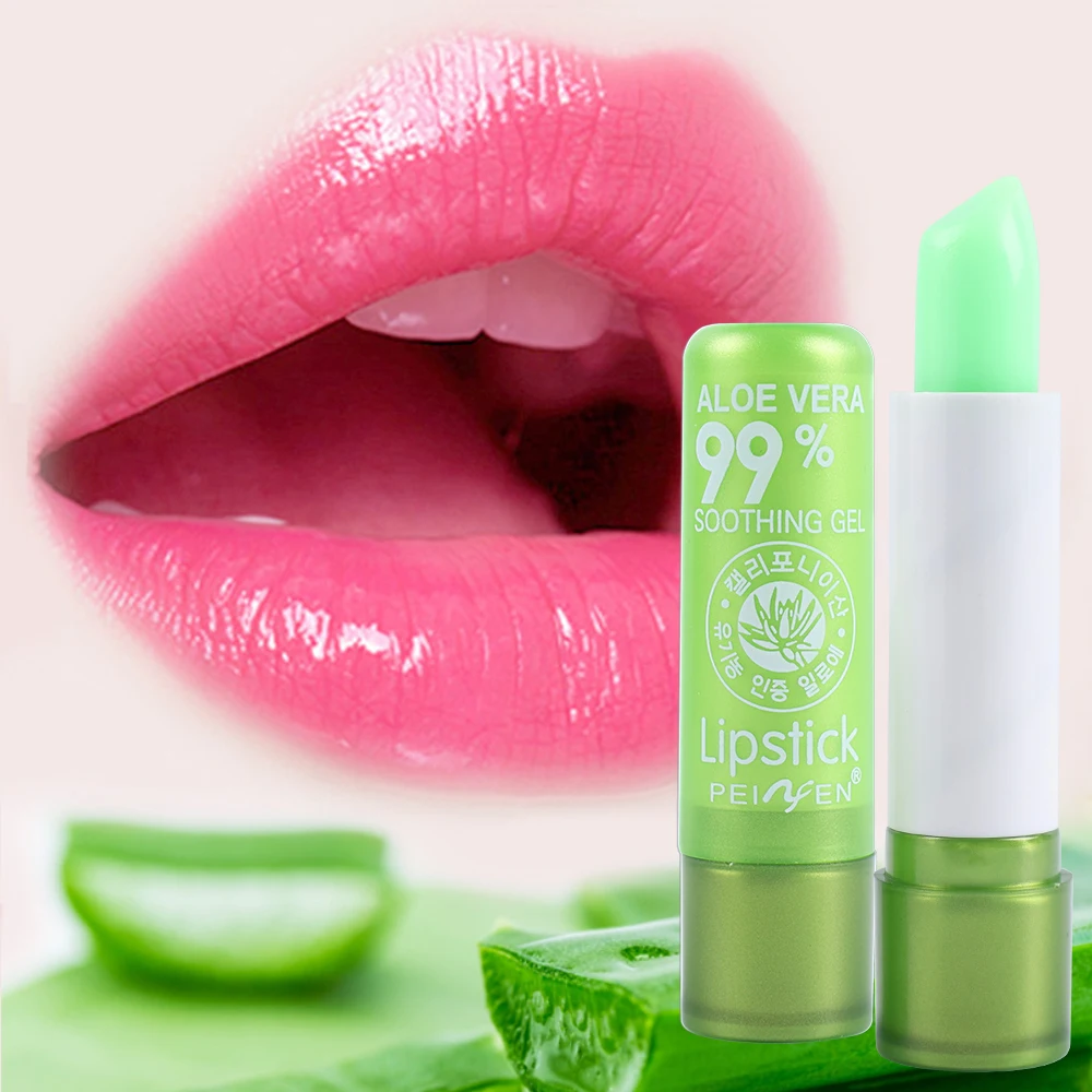 1PC Aloe Vera เปลี่ยนสีลิปสติก Moisturizing Lip Balm อุณหภูมิสีเปลี่ยนยาวนานไม่ง่ายที่จะจางหายลิปสติก