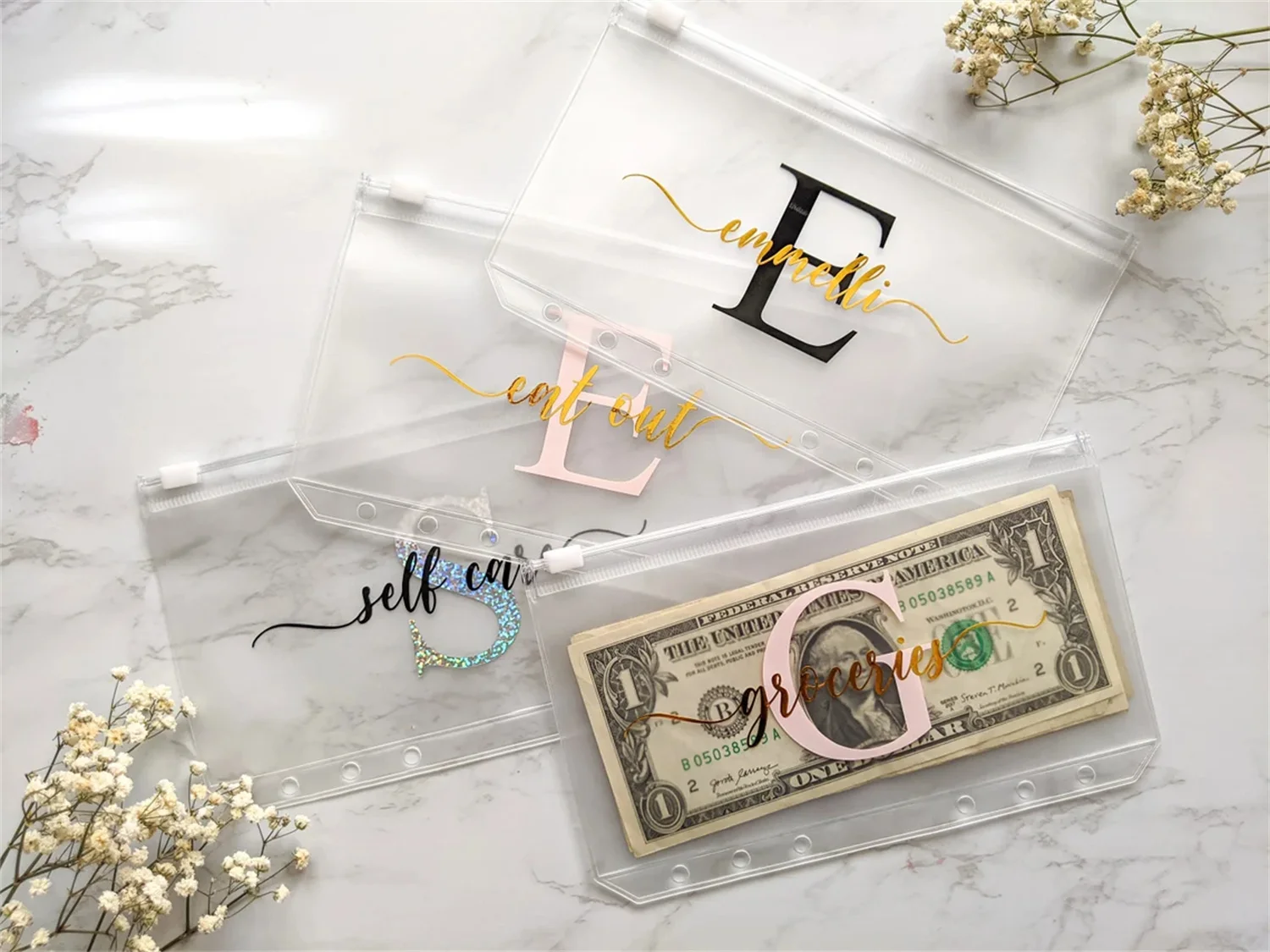 Cash Envelope Budget System - A6 size, Zippered Clear Pouch, Custom vinyl, Planner - Budget Envelopes