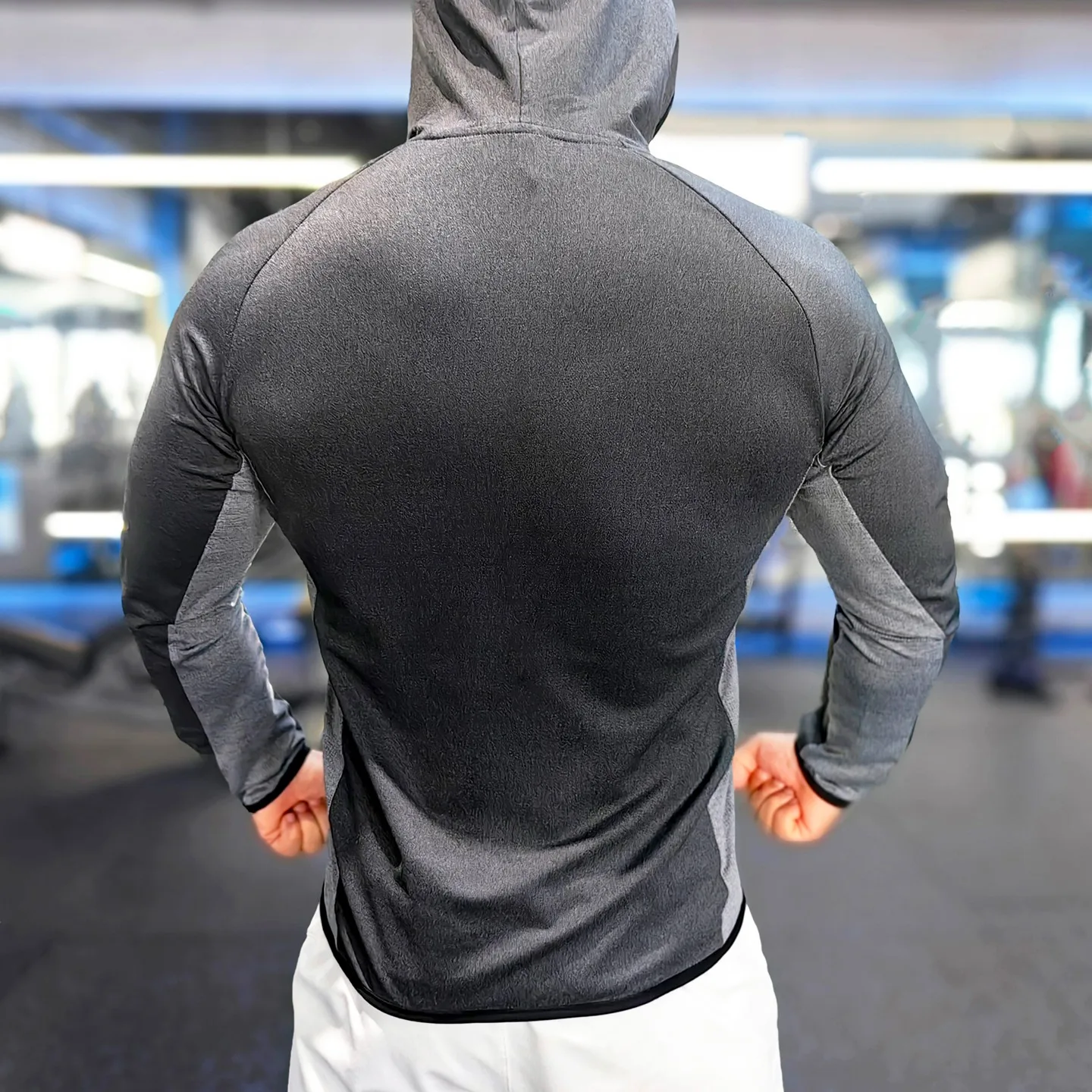 Sports Fitness Jacket Men Outdoor Running Training Wear Elastic Quick Drying Breathable Sweating Slim Fit Hooded Long Sleeves