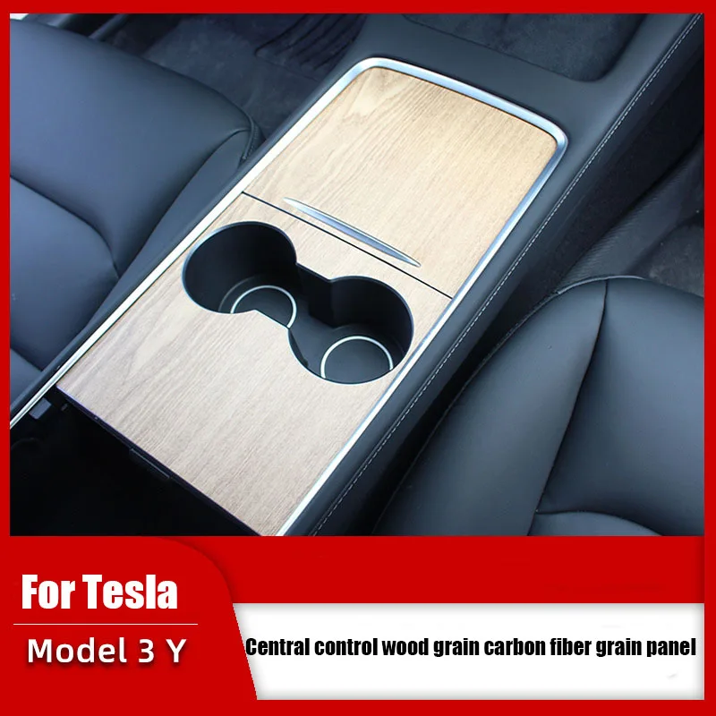 Per Tesla Model 3 Y 2021-2023 Center Console Panel Sticker Wood Grain Film Carbon Central Control Cover accessori interni per auto