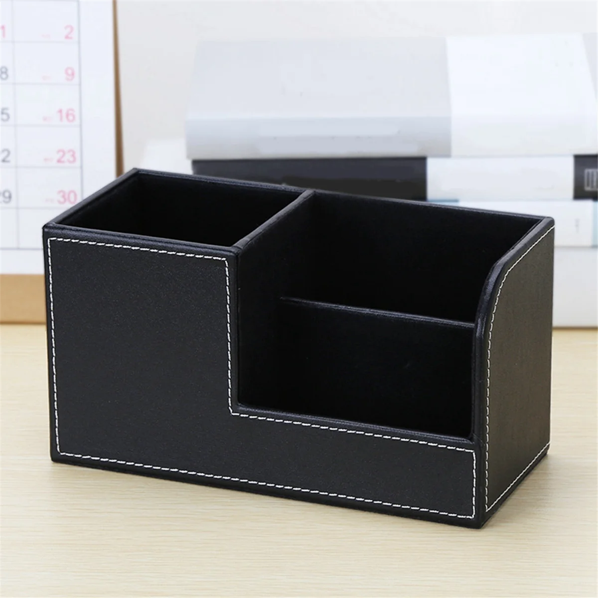 Leather Desk Organizer,Office Supplies Holder Desktop Stationery Storage Box for Business Card, Pen, Pencil,Remote A