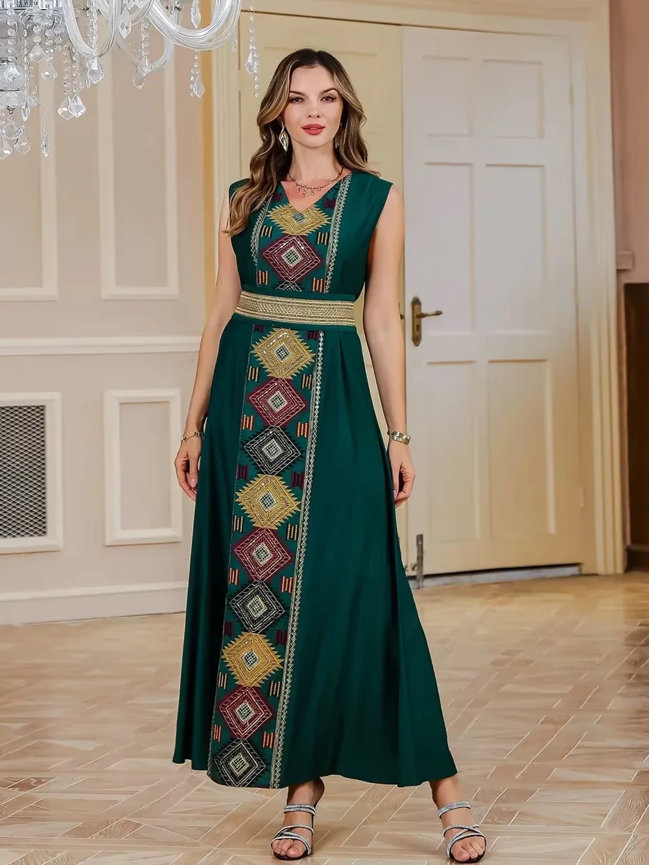 Eid Muslim 2 Piece Set Women Embroidery Dresses Open Abaya Suit Jalabiya Ramadan Dubai Kaftan Party Vestidos Cardigan Robe 2025