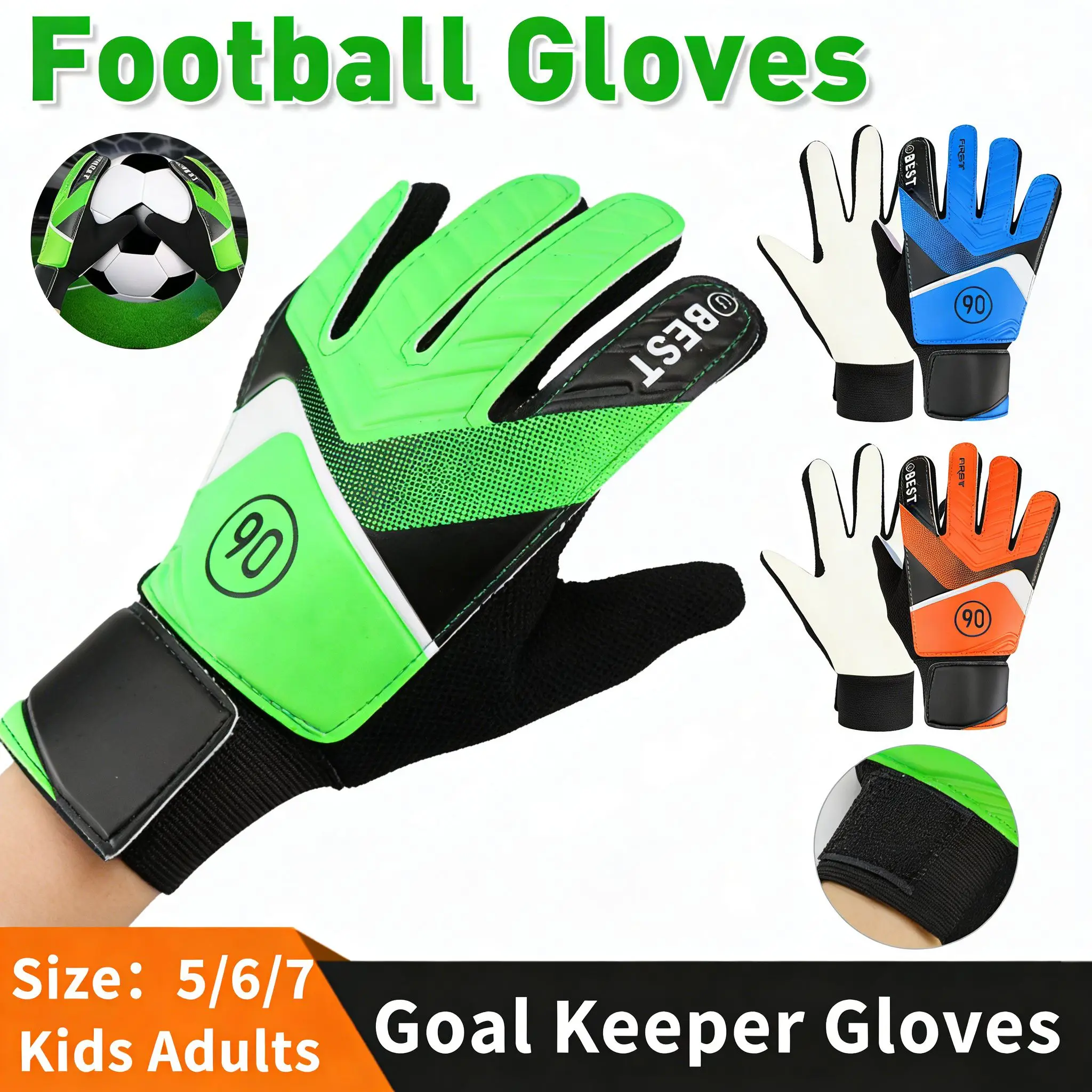 

1 пара футбольных вратарских перчаток для детей, латексные футбольные вратарские перчатки, противоударные, нескользящие, легкие спортивные принадлежности