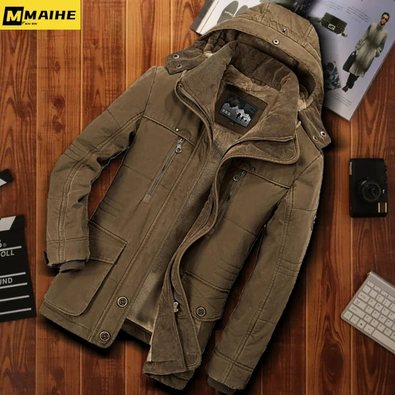 

Winter Jacket Men Thicken Hooded Parka army green Jacket Winter Cold Weather Keep Warm Overcoat Men Plus Size Jacket and Coats 6