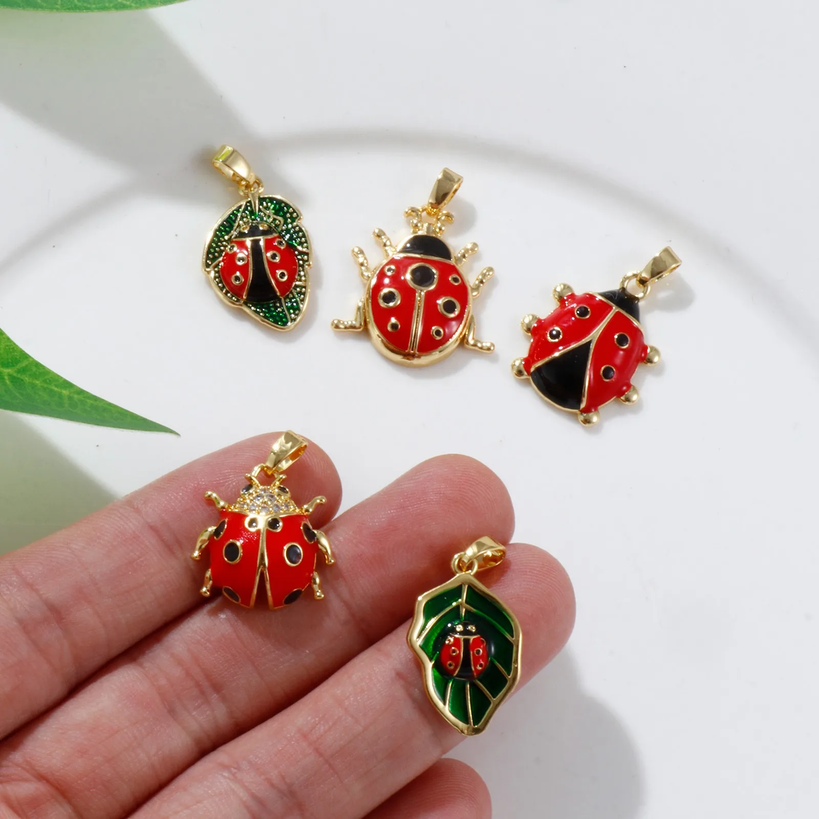 2 PCs Insect Brass Charm Pendant Gold Plated Red Ladybug Animal Enamel Pendants Earrings Necklace Findings for Women Gift image 4