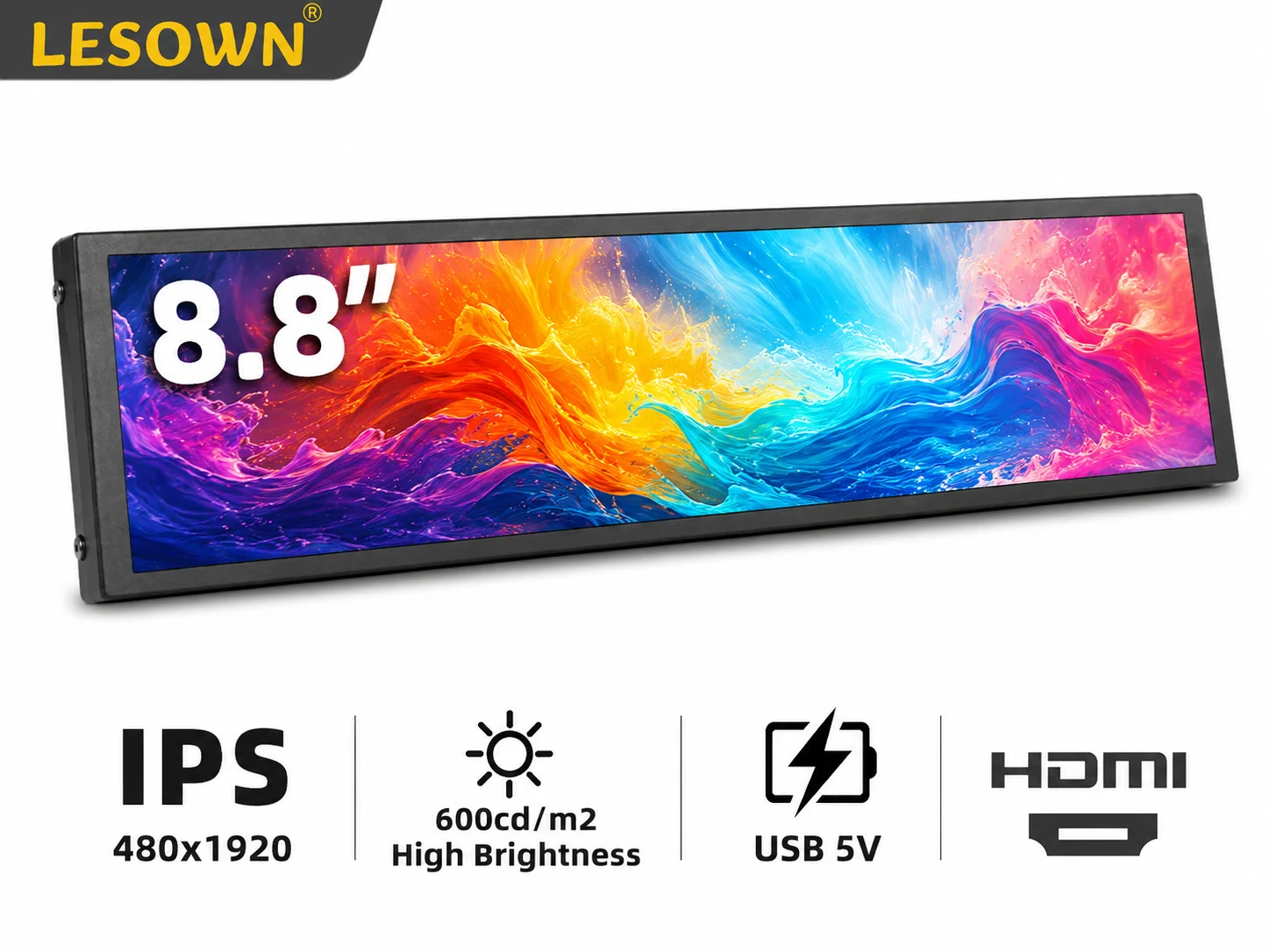 LESOWN 8.8inch 480x1920 IPS Stretched Bar Display Module Plug and Play Mini HDTV Screen Kit for Hardware Monitoring
