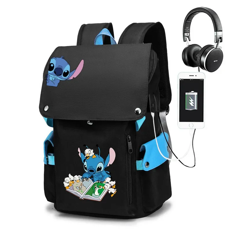 Disney Stitch Cartoon Schoolbag, mochila estudantil de grande capacidade, estudante do ensino médio, estilo coreano, estrela