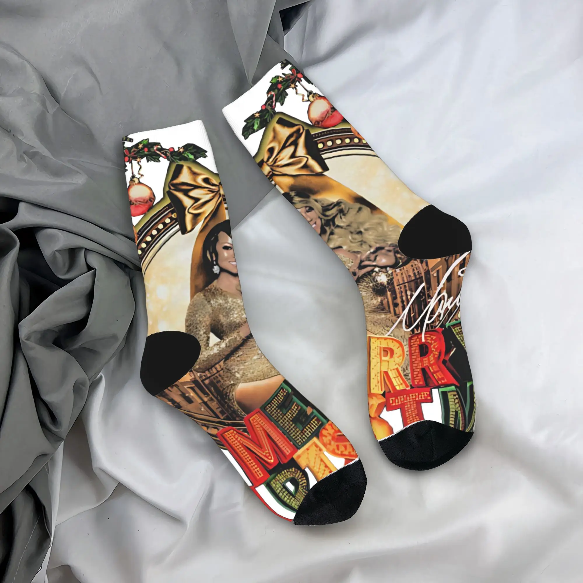 

Mariah Carey All I Want For Christmas Is You Socks Autumn Stockings Harajuku Men Warm Soft Socks Printed Running Non Skid Socks
