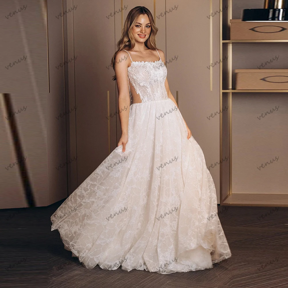 

Gorgeous Wedding Dresses A Line Luxury Bridal Gowns Lace Tiered Sleeveless Backless Robes Fabulous Vestidos De Novia Customized