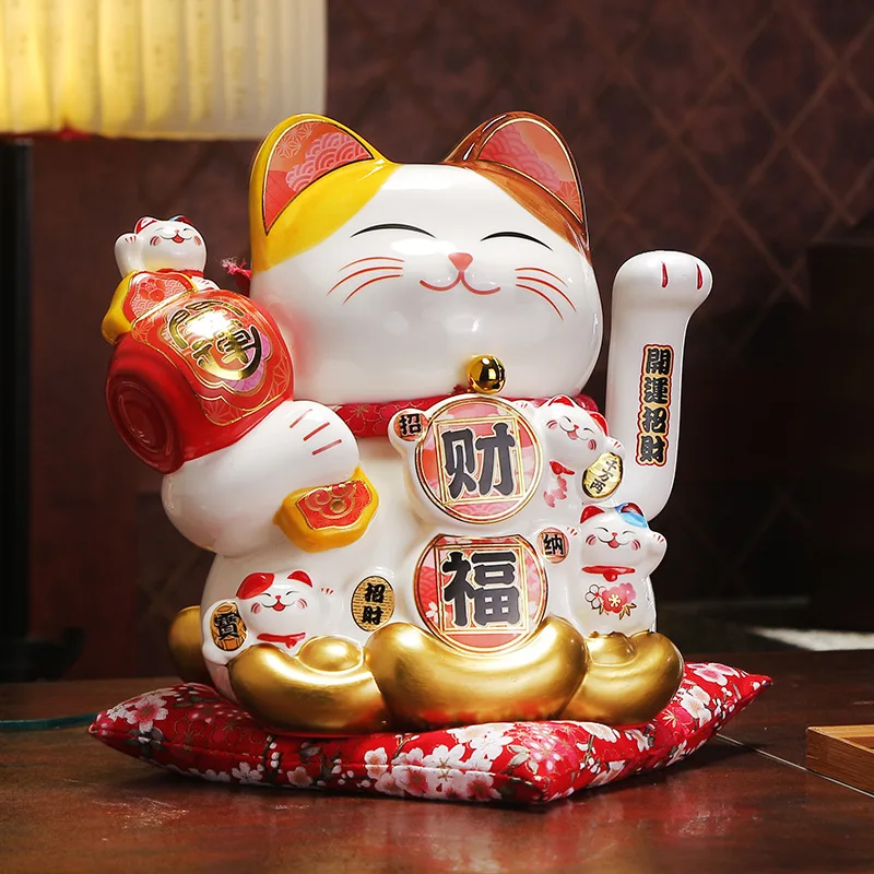 Original 9-inch ceramic electric hand charm cat fortune fortune double to the living room home decoration craft gift