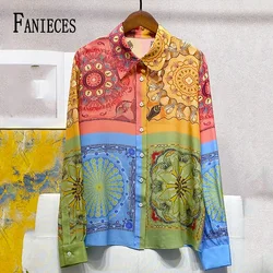 FANIECES Women's Shirt Palace Baroque Print Vintage Blouse Autumn Long Sleeve Lapel Tops Blusas Mujer Camisas قمصان وبلوزات 6523