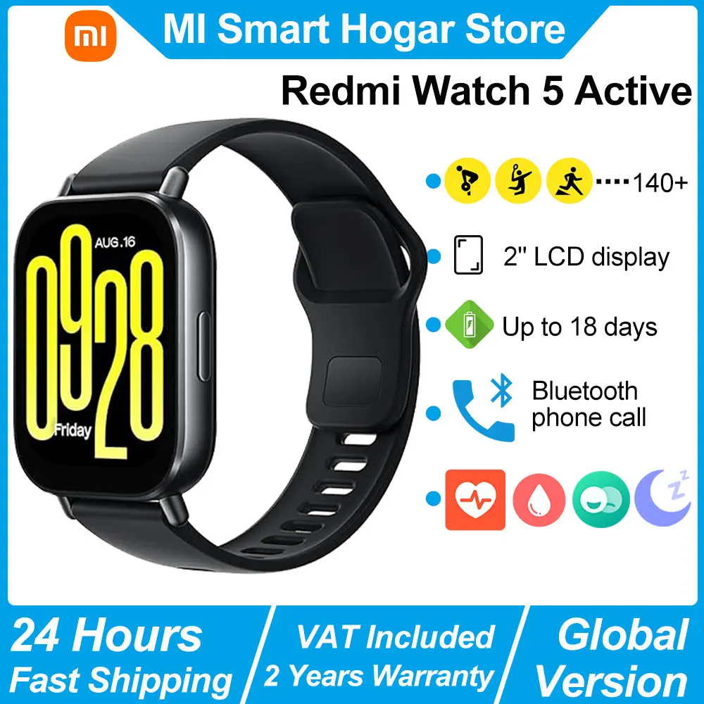 Montre connectée Xiaomi Redmi Watch 5 Active, écran LCD 2 pouces, surveillance de la fréquence cardiaque et de l'oxygène sanguin, appels Bluetooth