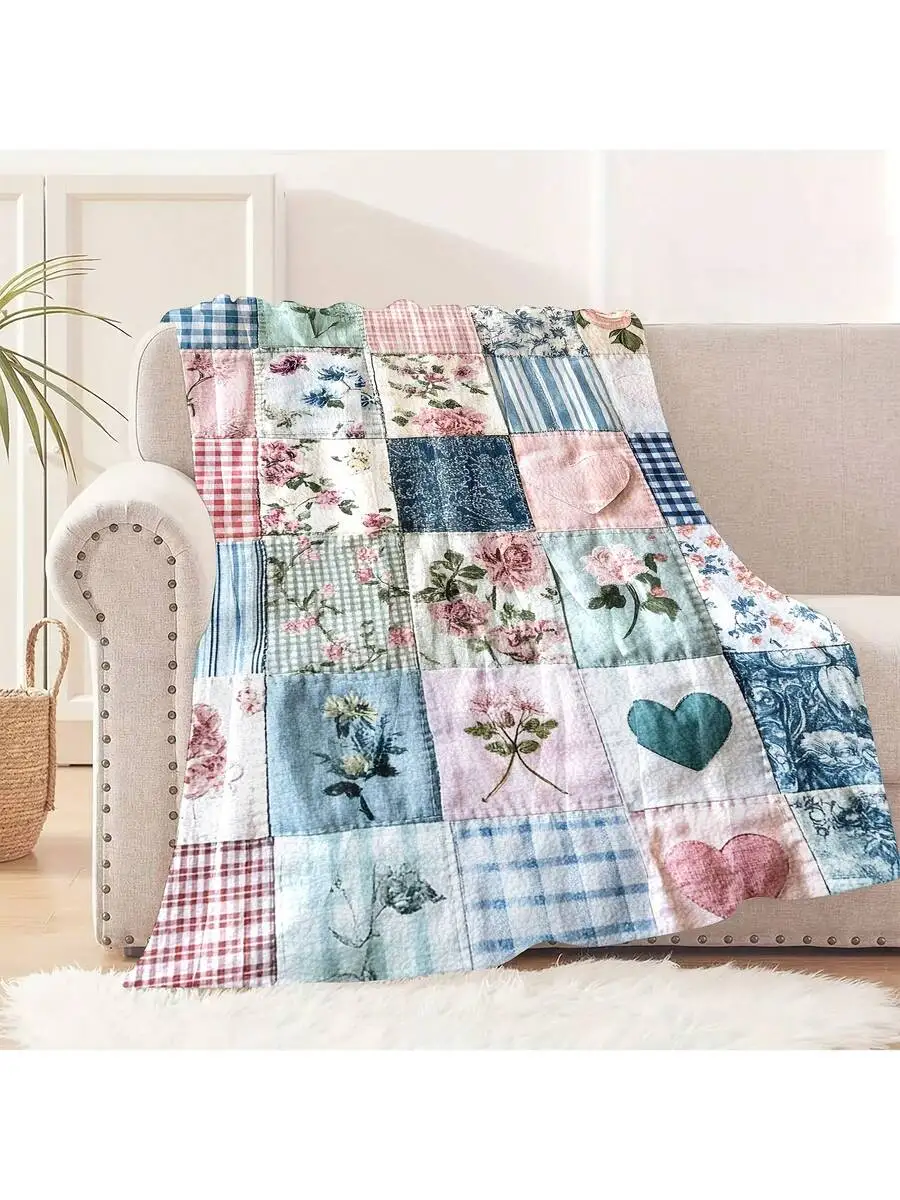 

1 шт. винтажное лоскутное фланелевое одеяло, легкий плед с цветочным клетчатым узором, всесезонный мягкий дизайн парабалы для дивана-кровати