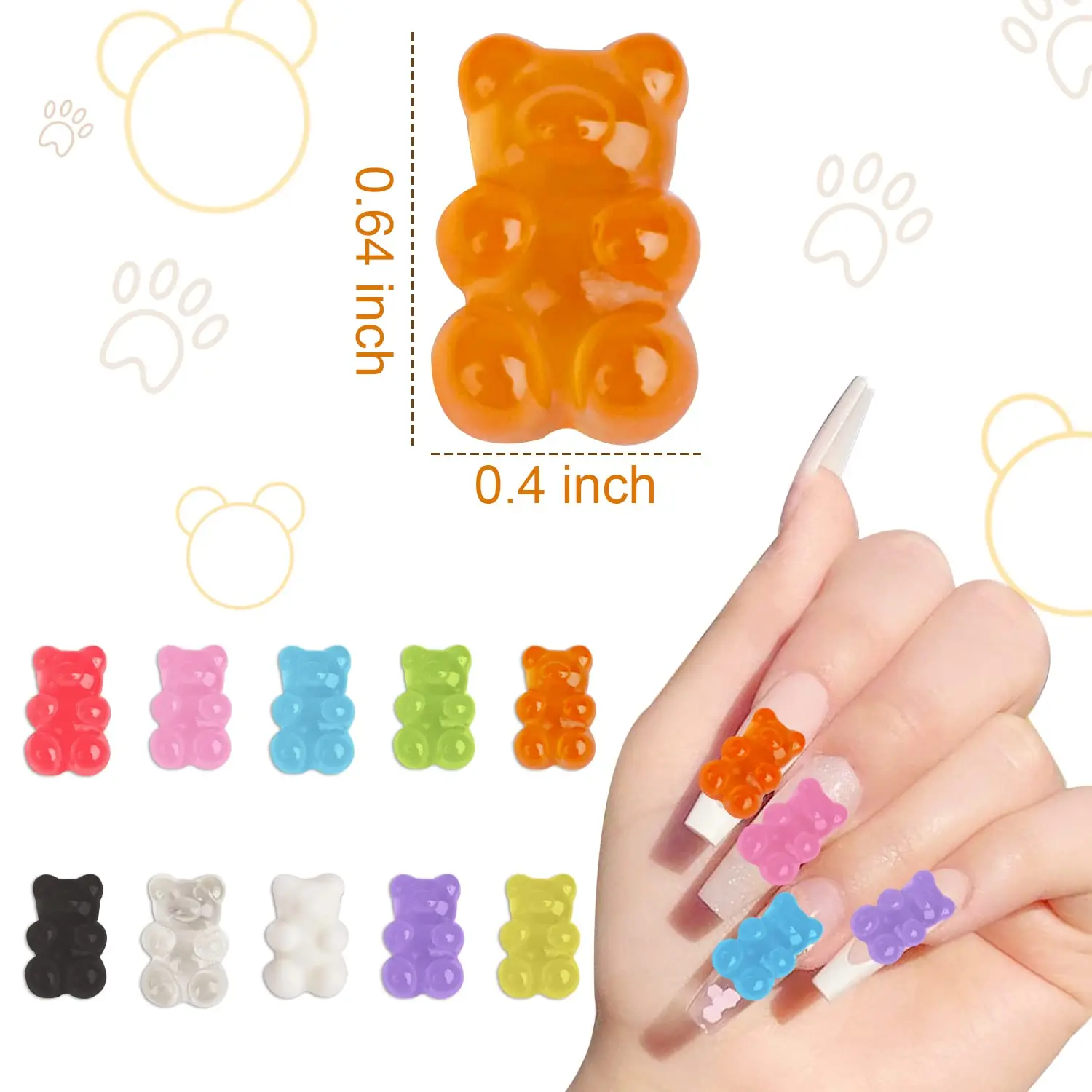 50Pcs Candy Colors Jelly Bear Nail Art Decoration 12X17mm Kawaii Gummy Bear 3D Nail Accessories DIY Cute Bear Manicure Parts