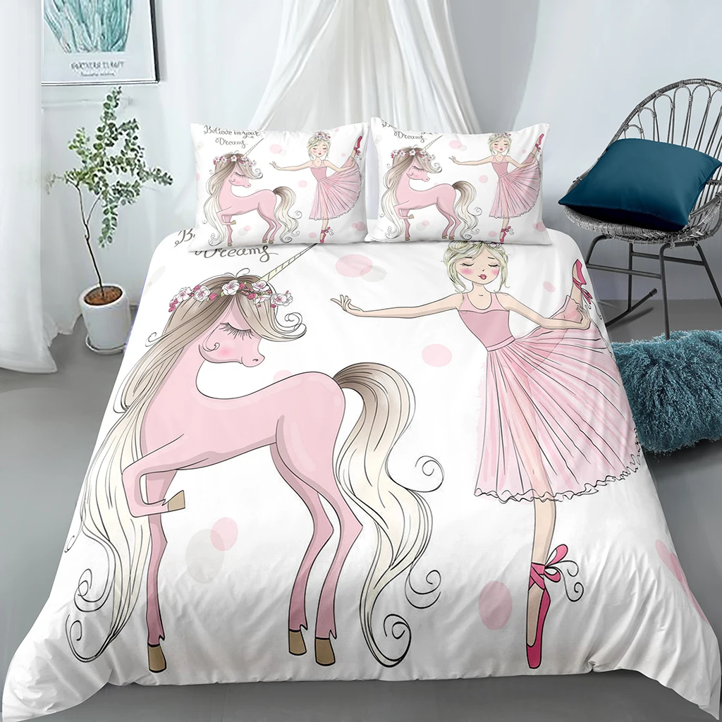 

l3D Bedding Pink Cute Girl Cartoon Unicorn bed Kit Multi-size comfortable material Daughter Room Princess Room Special