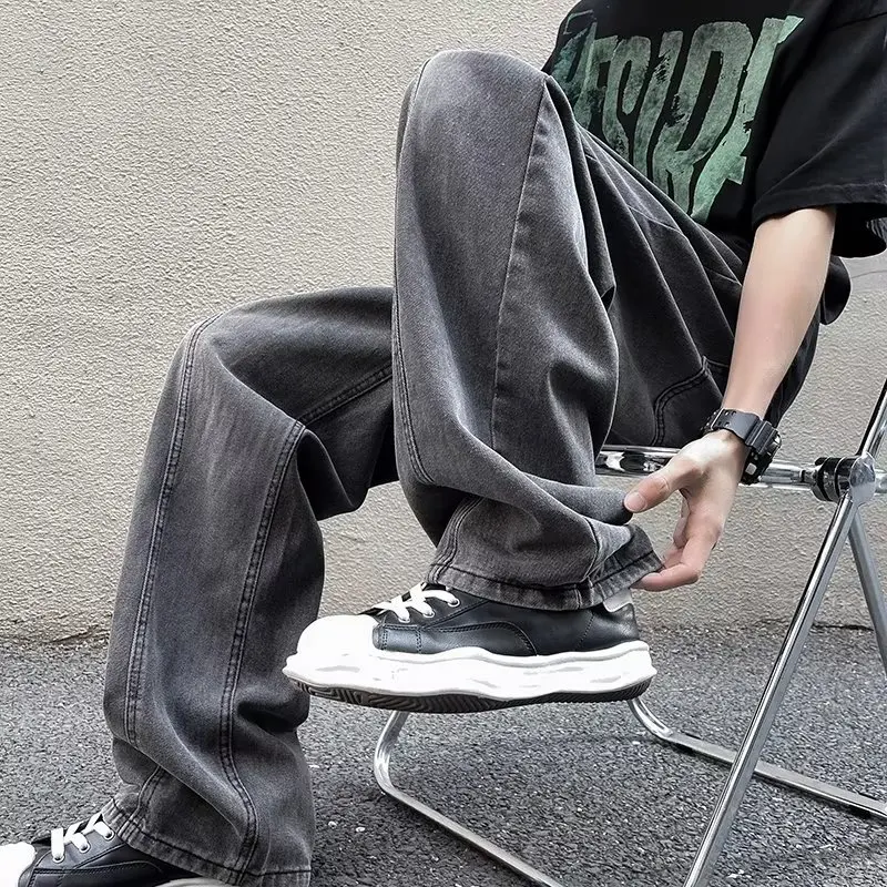 Korean Fashion Men's Baggy Jeans Men's Cargo Pants Straight-leg Fashion Brand Hip Hop Streetwear Solid Color Jogger Trousers