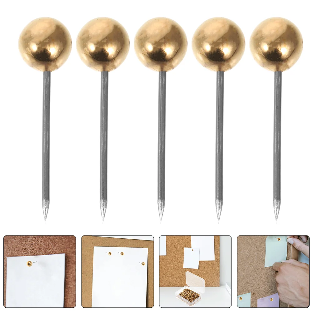 

500pcs Round Thumbtacks Golden Plastic Bead Push for Office Home School Projects Map Fixing Supplies